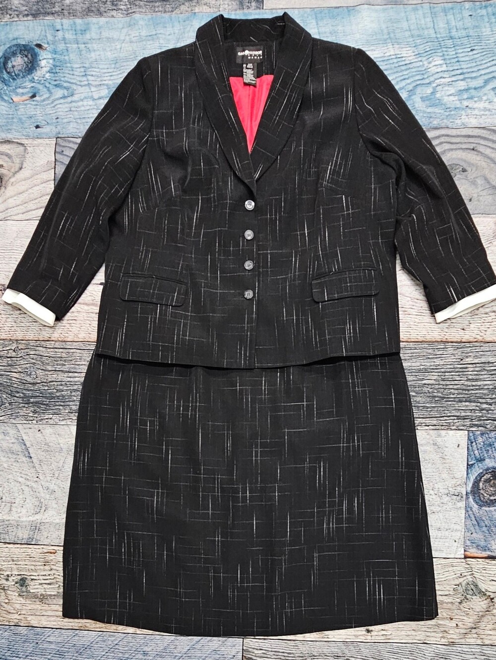 Sag Harbor 2-piece Skirt Suit Black & White Pinstriped Women's Plus Size 28W